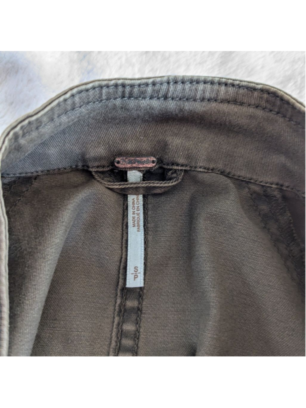 Free People Olive Military Inspired Flared Hem Denim Jacket - Small - Picture 5 of 11